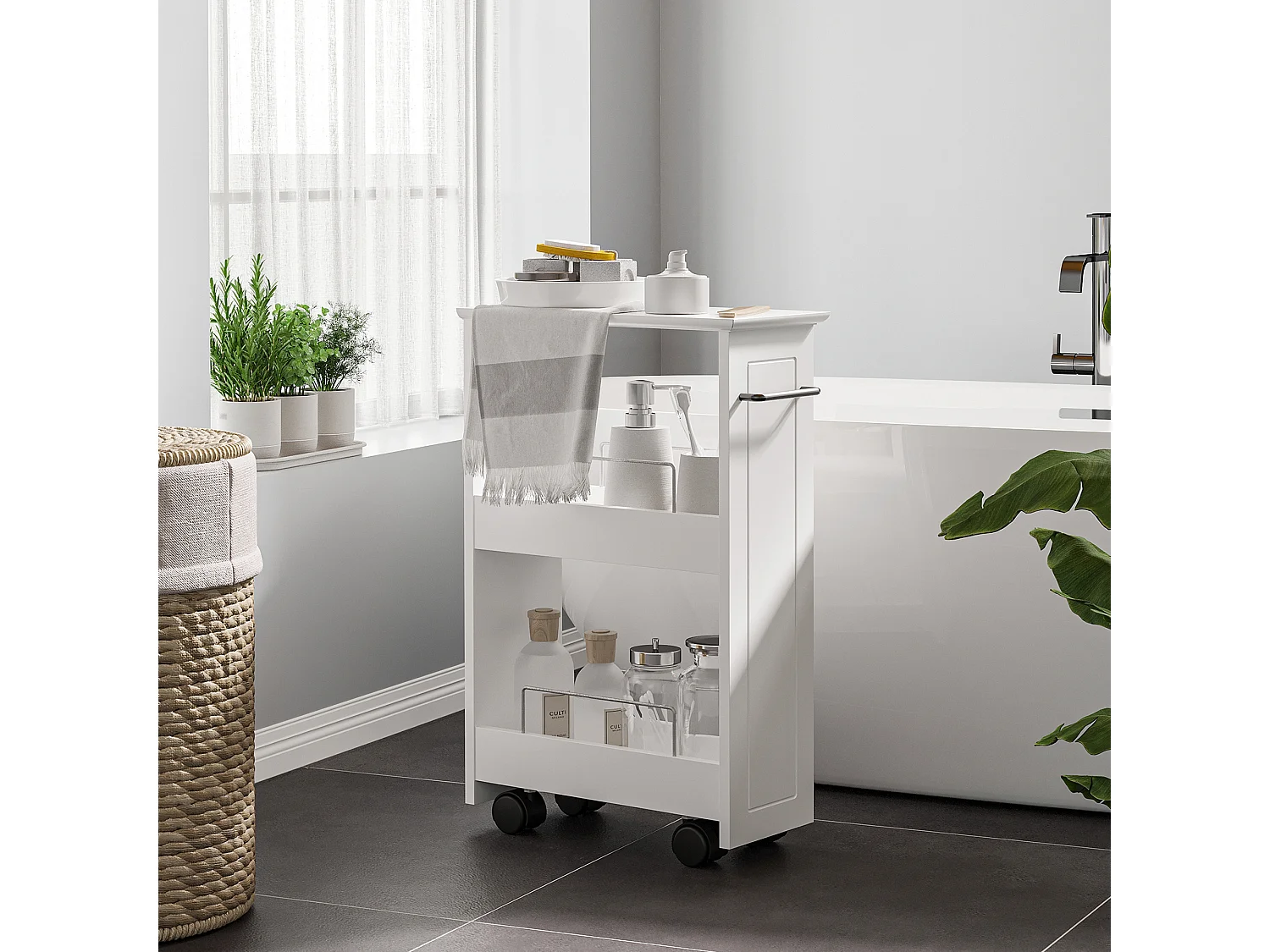 Carrellino salvaspazio multiuso in mdf con ruote girevoli