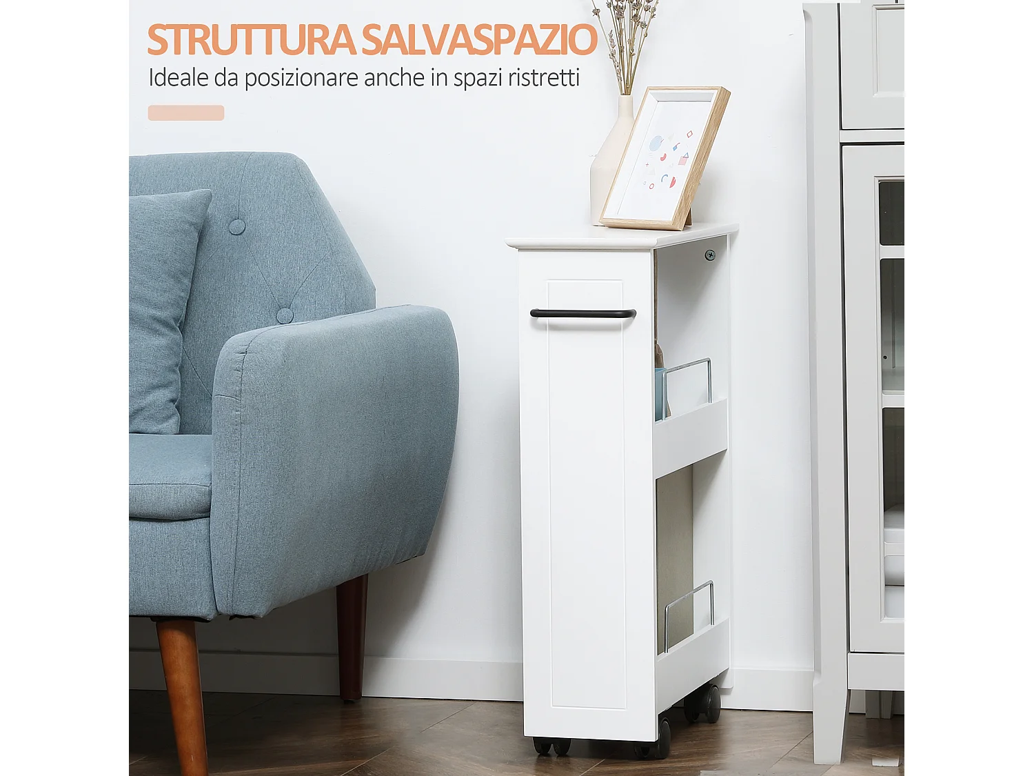 Carrellino salvaspazio multiuso in mdf con ruote girevoli