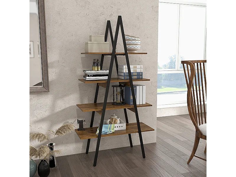 Scaffale libreria a 4 livelli in truciolato e acciaio 92x38.5x166 cm