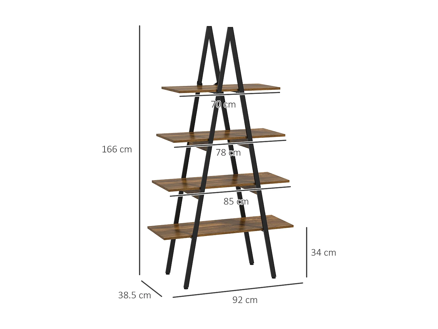 Scaffale libreria a 4 livelli in truciolato e acciaio 92x38.5x166 cm