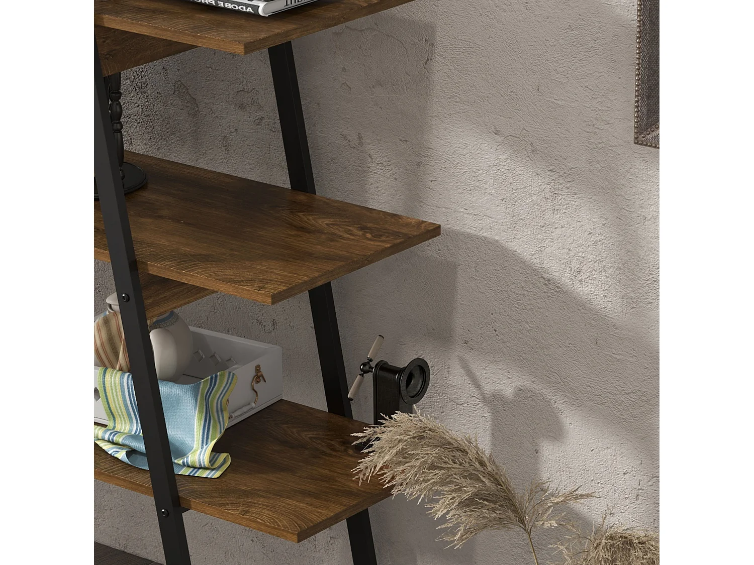 Scaffale libreria a 4 livelli in truciolato e acciaio 92x38.5x166 cm