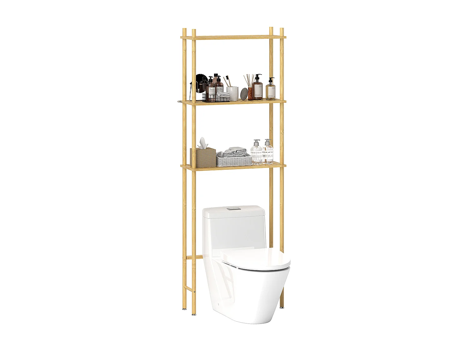 Mobile sopra wc a 3 ripiani in bambù 63.5x25.5x181 cm color legno