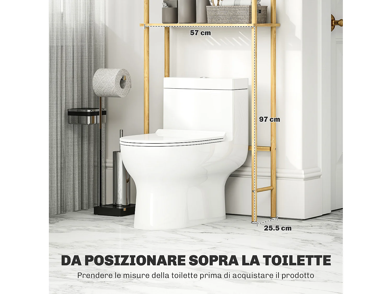 Mobile sopra wc a 3 ripiani in bambù 63.5x25.5x181 cm color legno