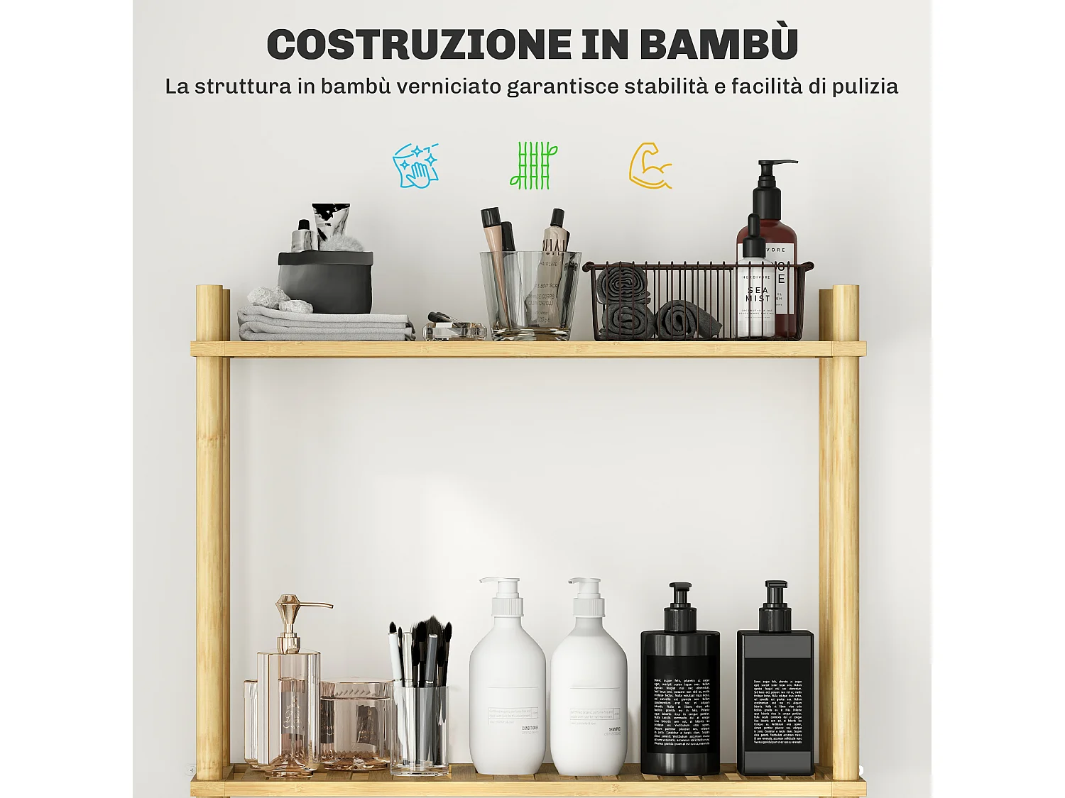 Mobile sopra wc a 3 ripiani in bambù 63.5x25.5x181 cm color legno