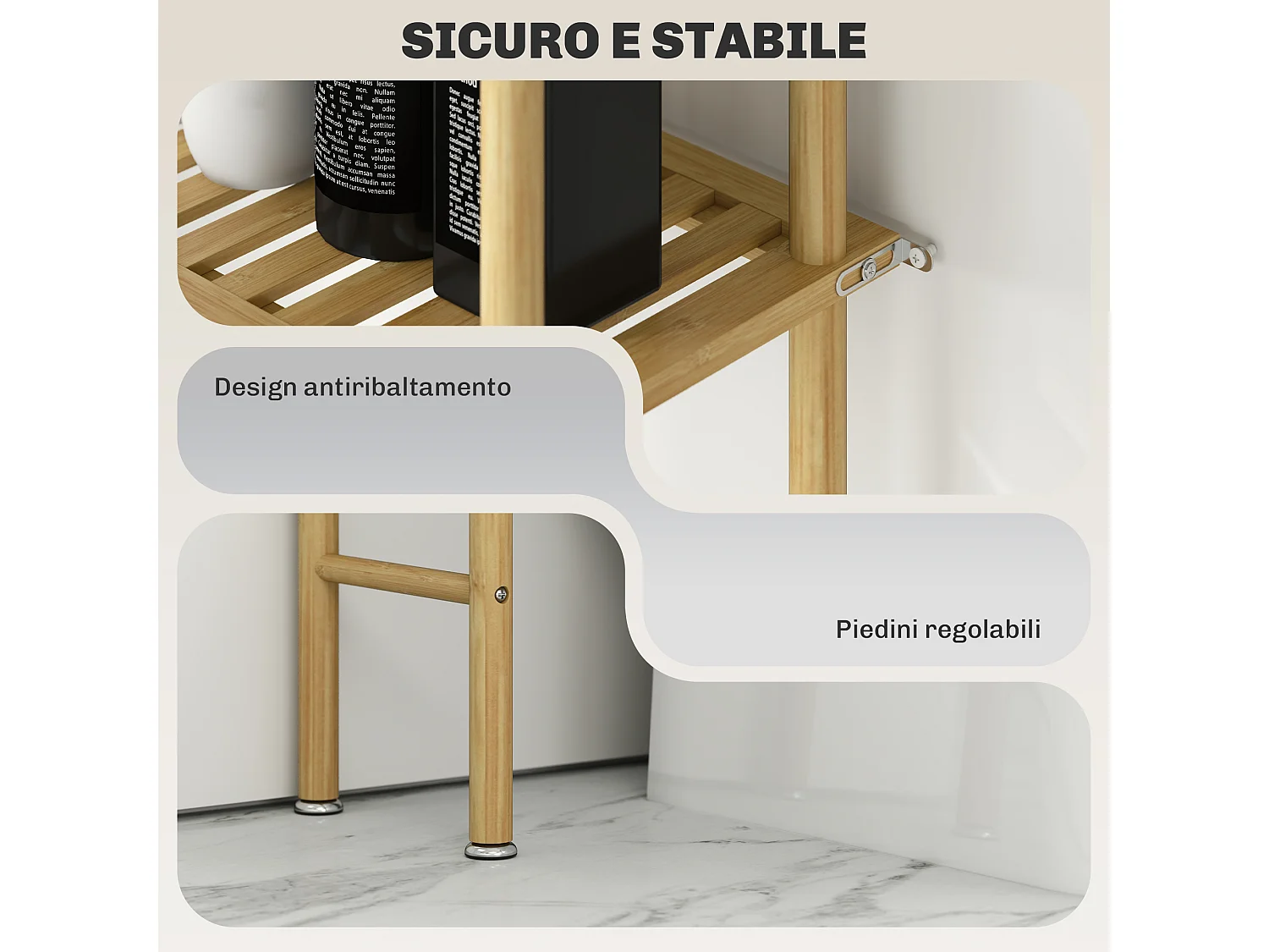 Mobile sopra wc a 3 ripiani in bambù 63.5x25.5x181 cm color legno