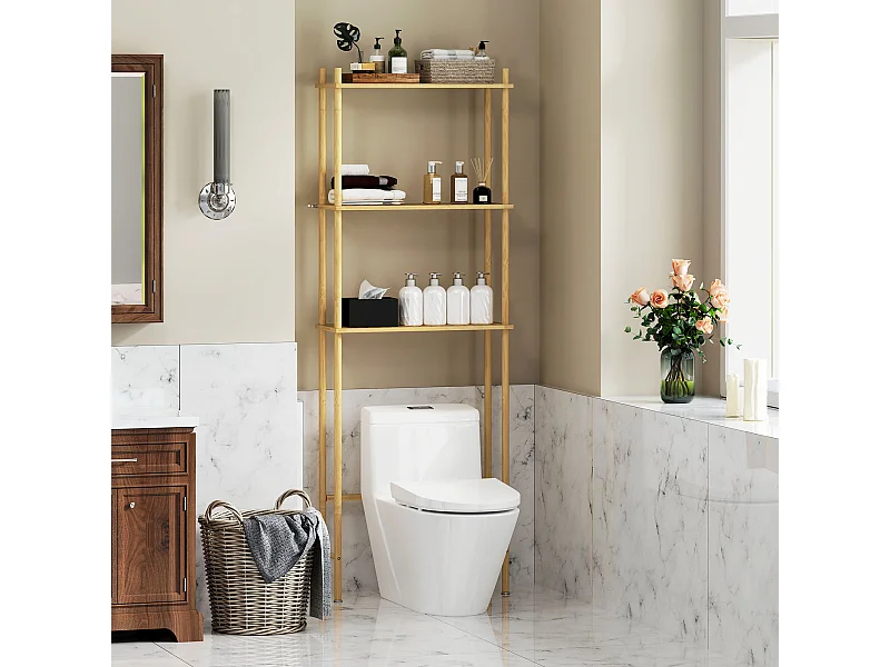 Mobile sopra wc a 3 ripiani in bambù 63.5x25.5x181 cm color legno