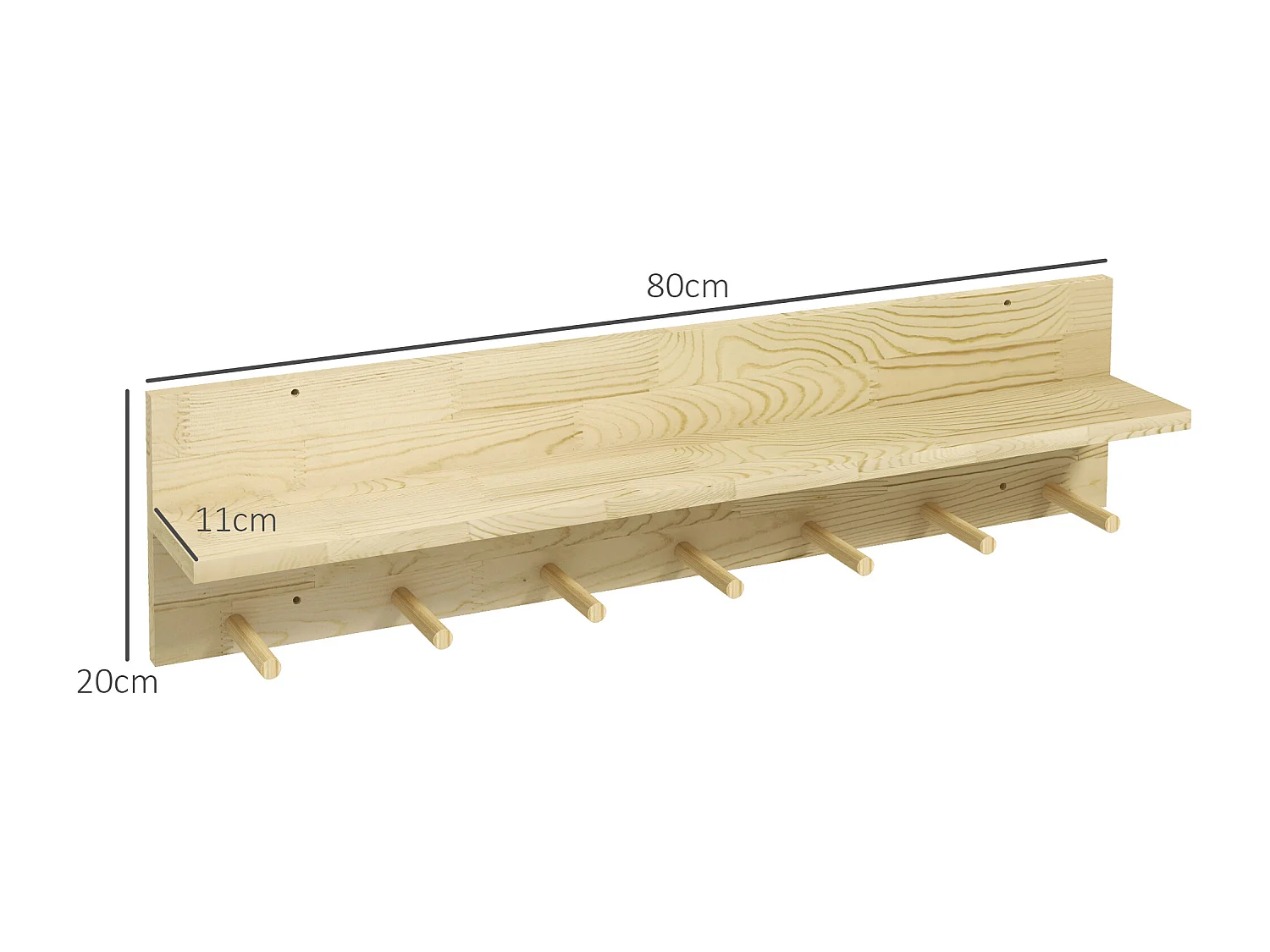 Mensola da parete in legno di abete a 7 ganci per ingresso e soggiorno