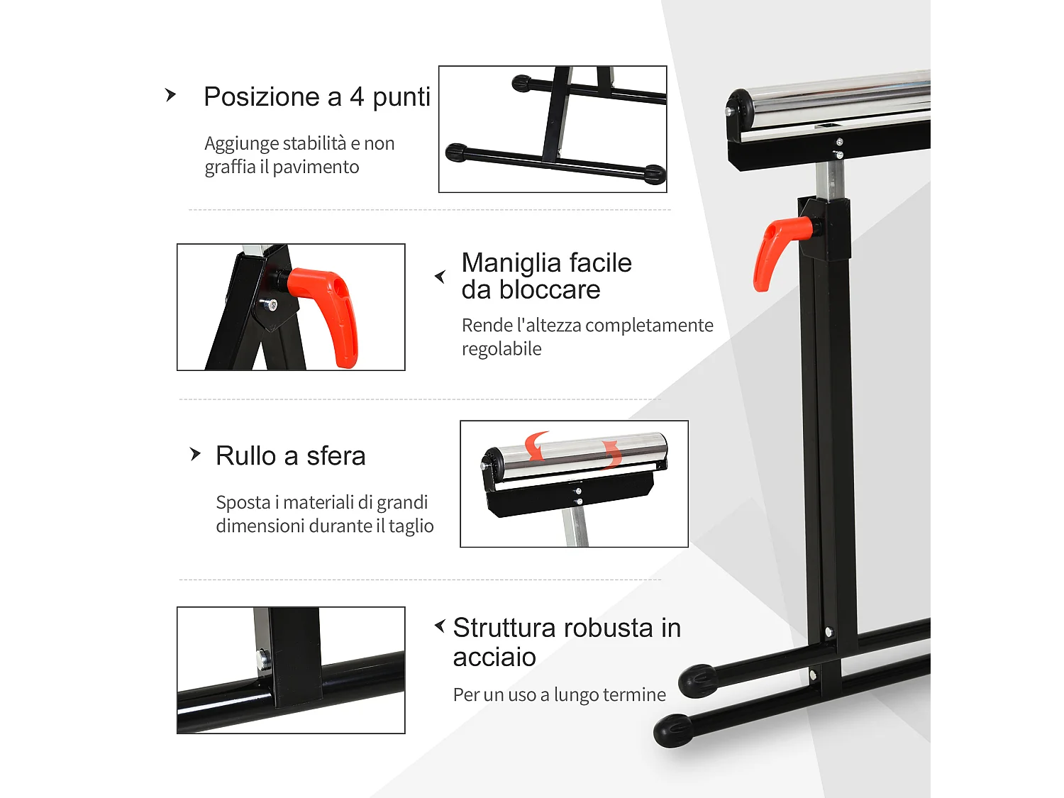 HOMCOM Cavalletto a Rullo ad Altezza Regolabile per Garage e Officina
