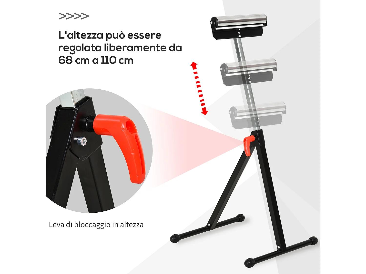 HOMCOM Cavalletto a Rullo ad Altezza Regolabile per Garage e Officina