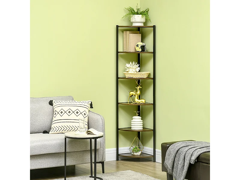 Libreria angolare moderna a 6 ripiani metallo e mdf 34x34x166cm