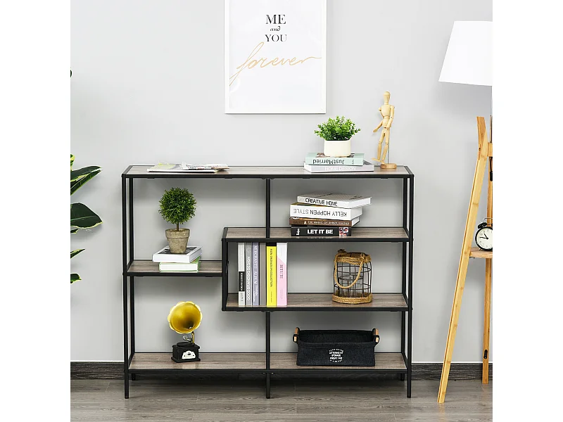 Scaffale libreria asimmetrica legno e metallo