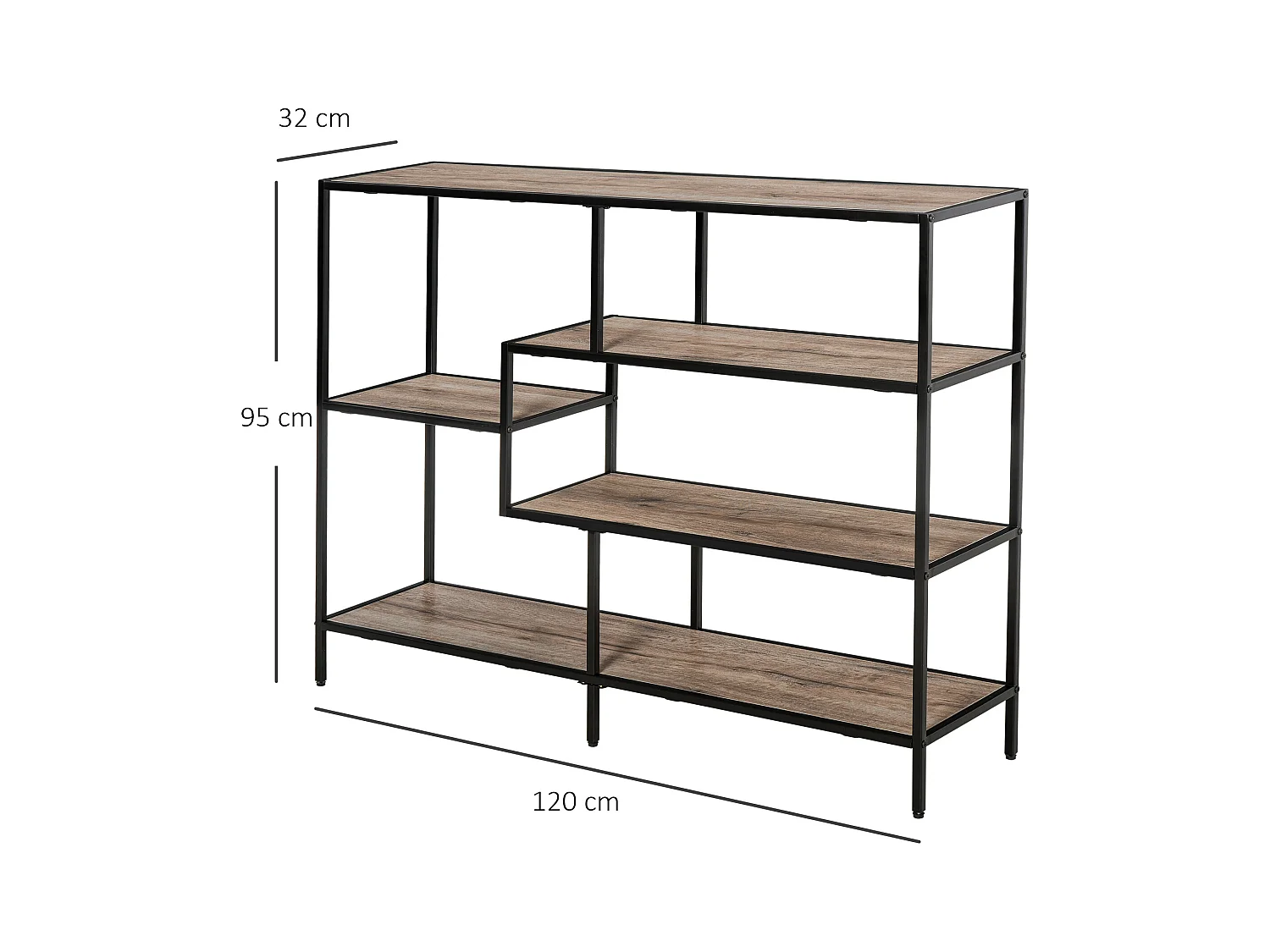 Scaffale libreria asimmetrica legno e metallo