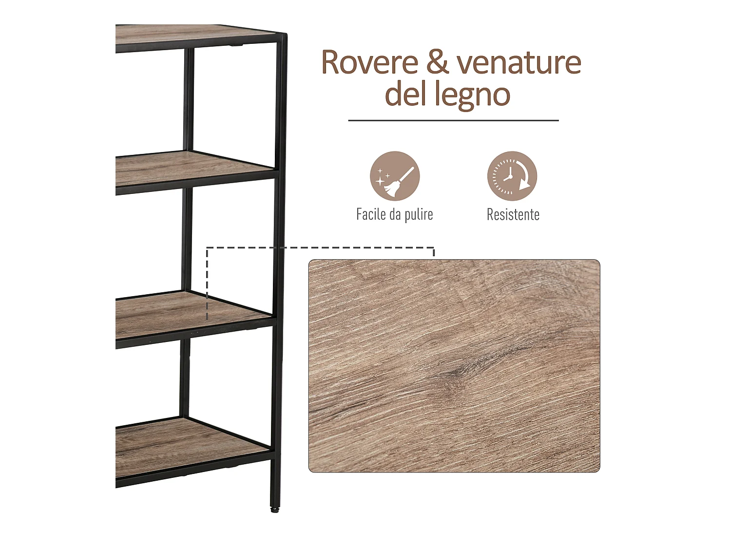Scaffale libreria asimmetrica legno e metallo