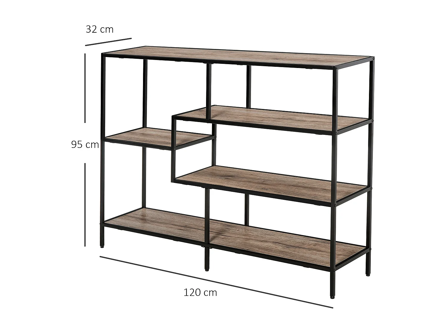 Scaffale libreria asimmetrica legno e metallo