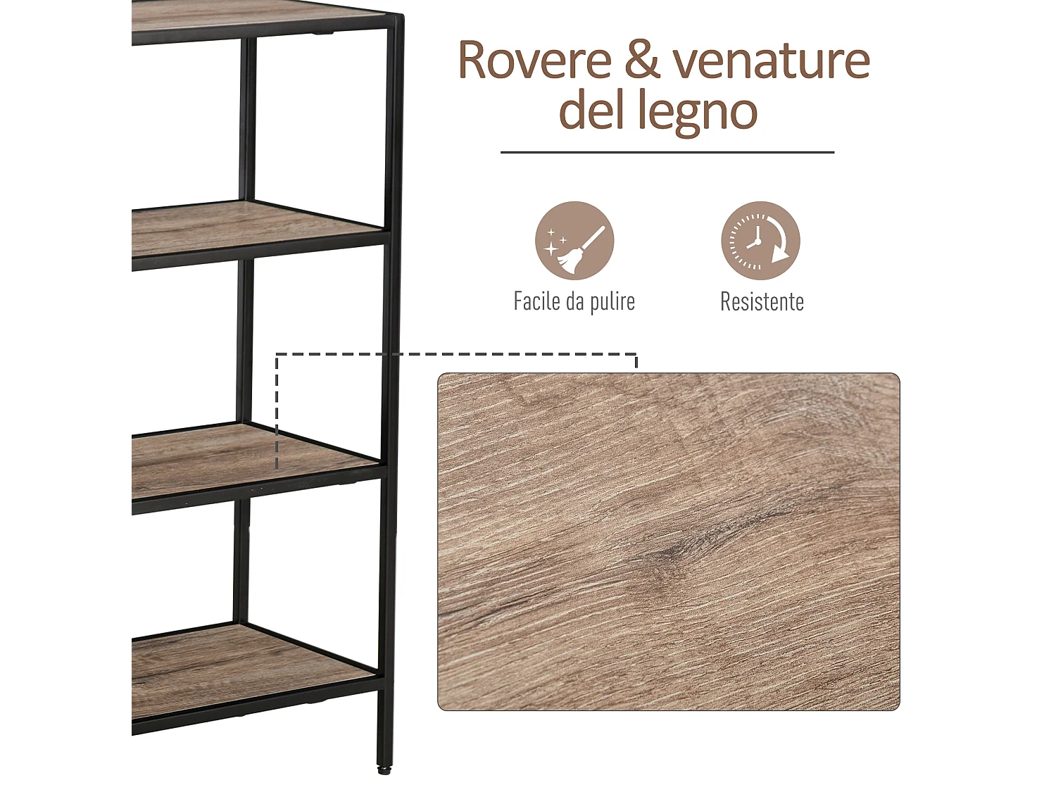 Scaffale libreria asimmetrica legno e metallo