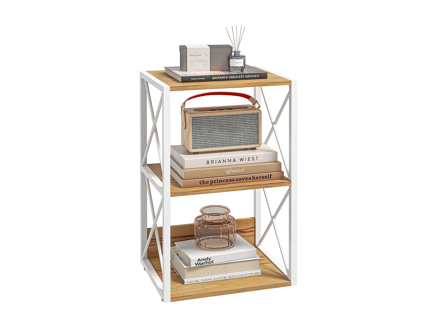 Mobile libreria salvaspazio a 3 ripiani in legno e metallo