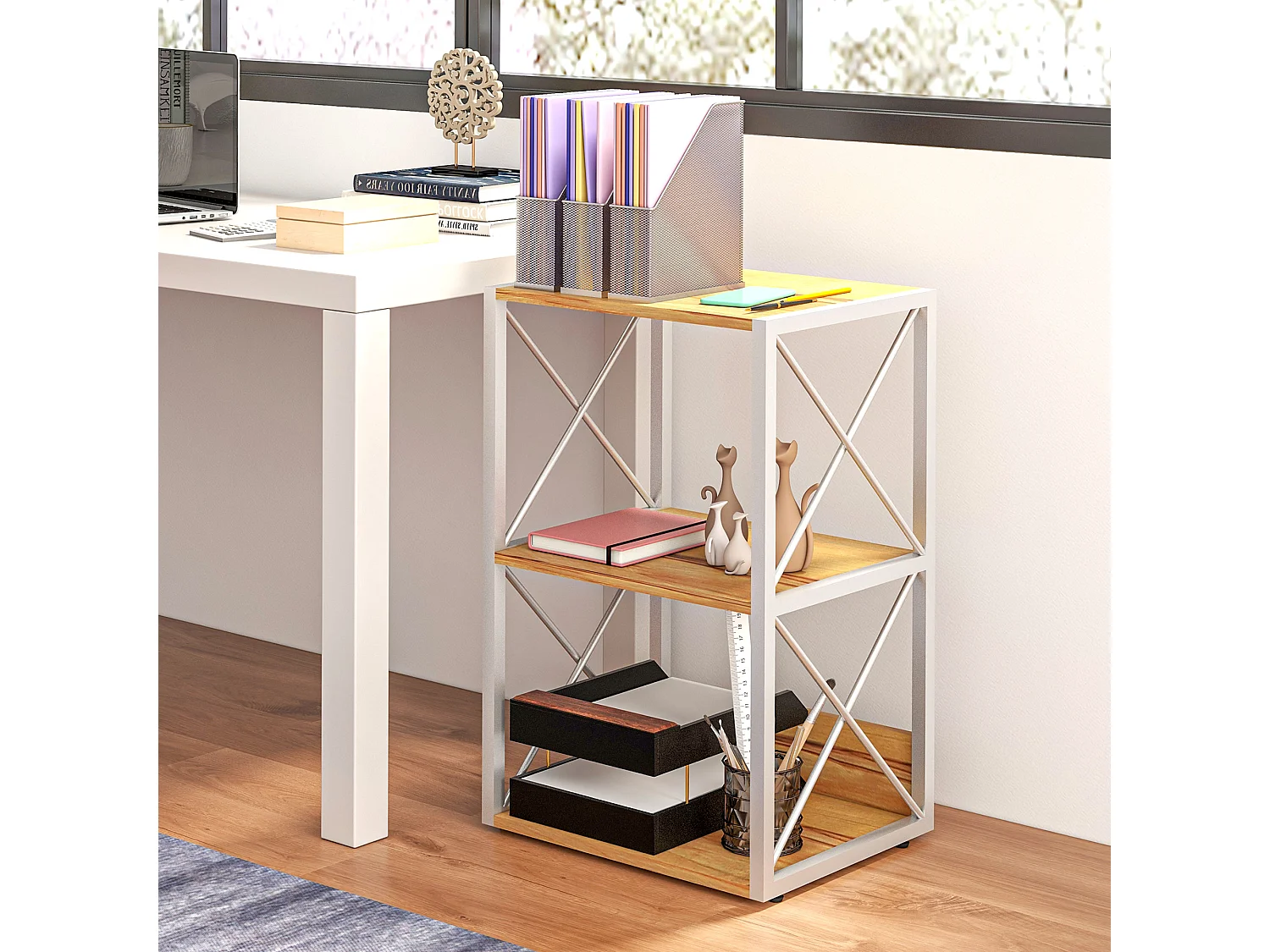 Mobile libreria salvaspazio a 3 ripiani in legno e metallo