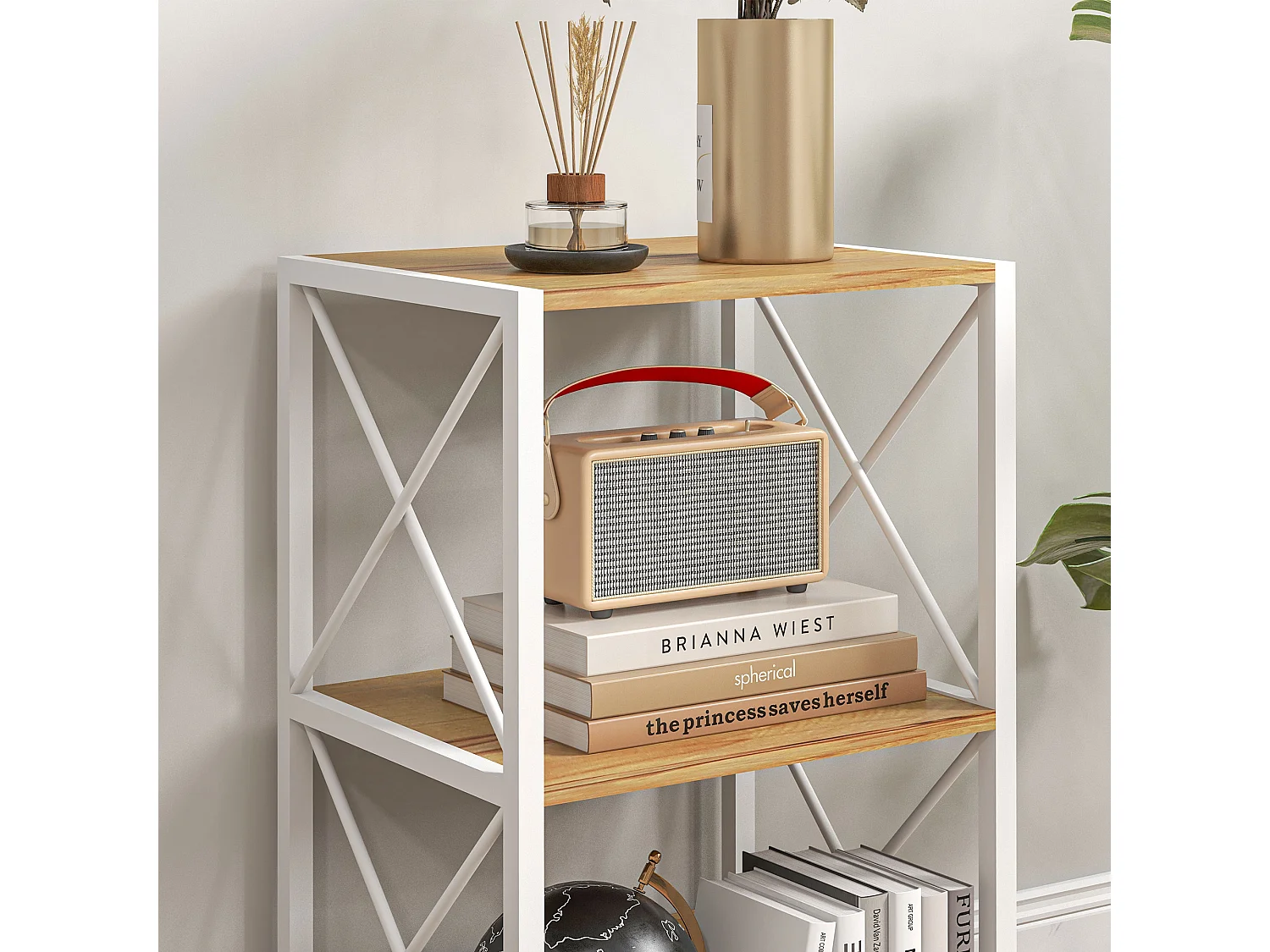 Mobile libreria salvaspazio a 3 ripiani in legno e metallo