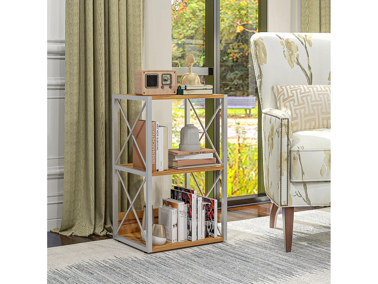 Mobile libreria salvaspazio a 3 ripiani in legno e metallo