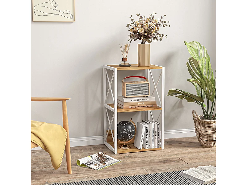 Mobile libreria salvaspazio a 3 ripiani in legno e metallo