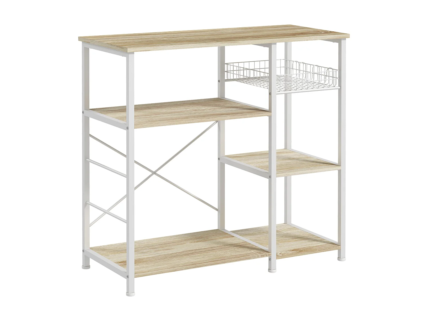 Mobile cucina moderno 4 ripiani con cestino in legno e acciaio