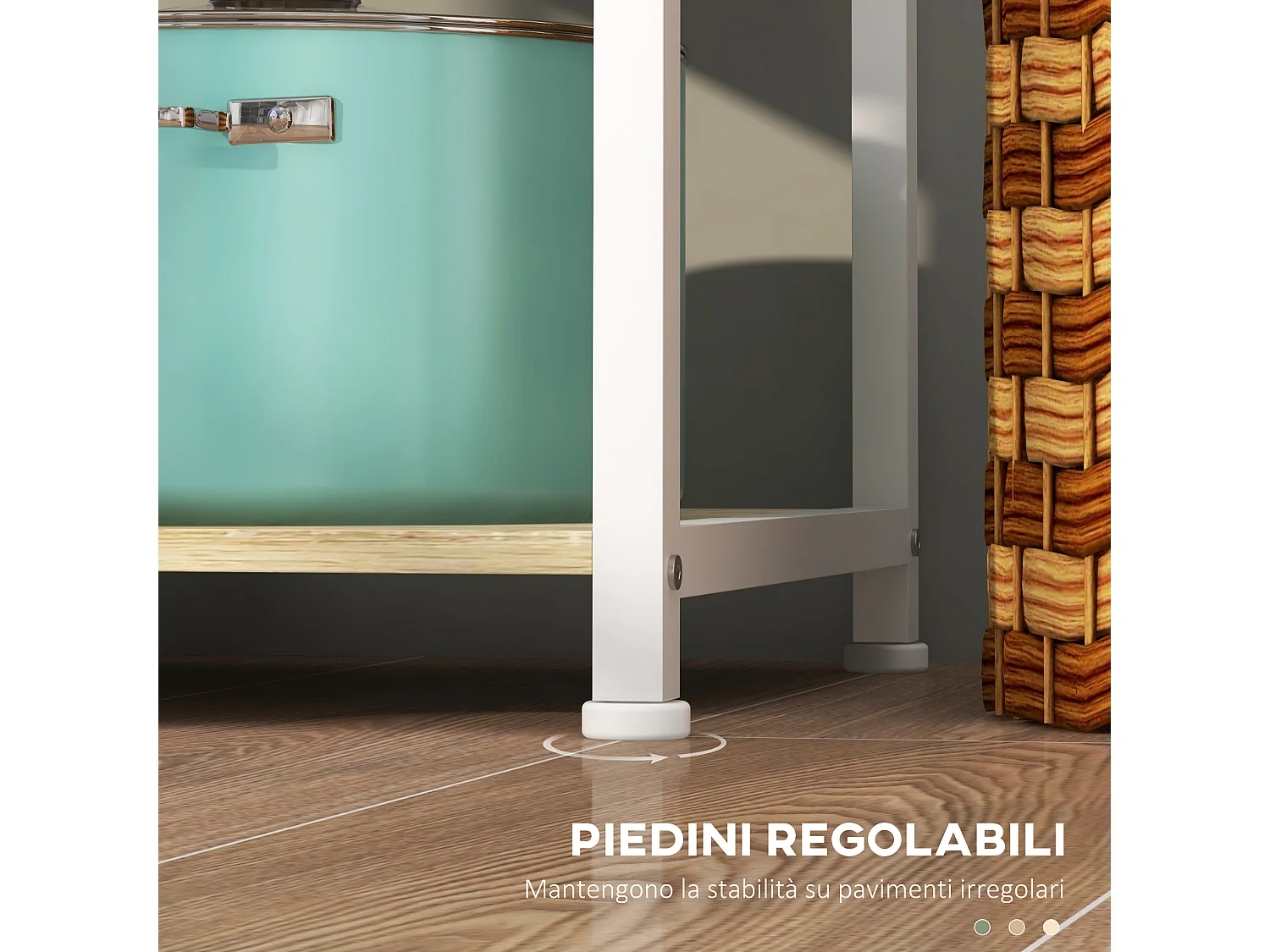 Mobile cucina moderno 4 ripiani con cestino in legno e acciaio