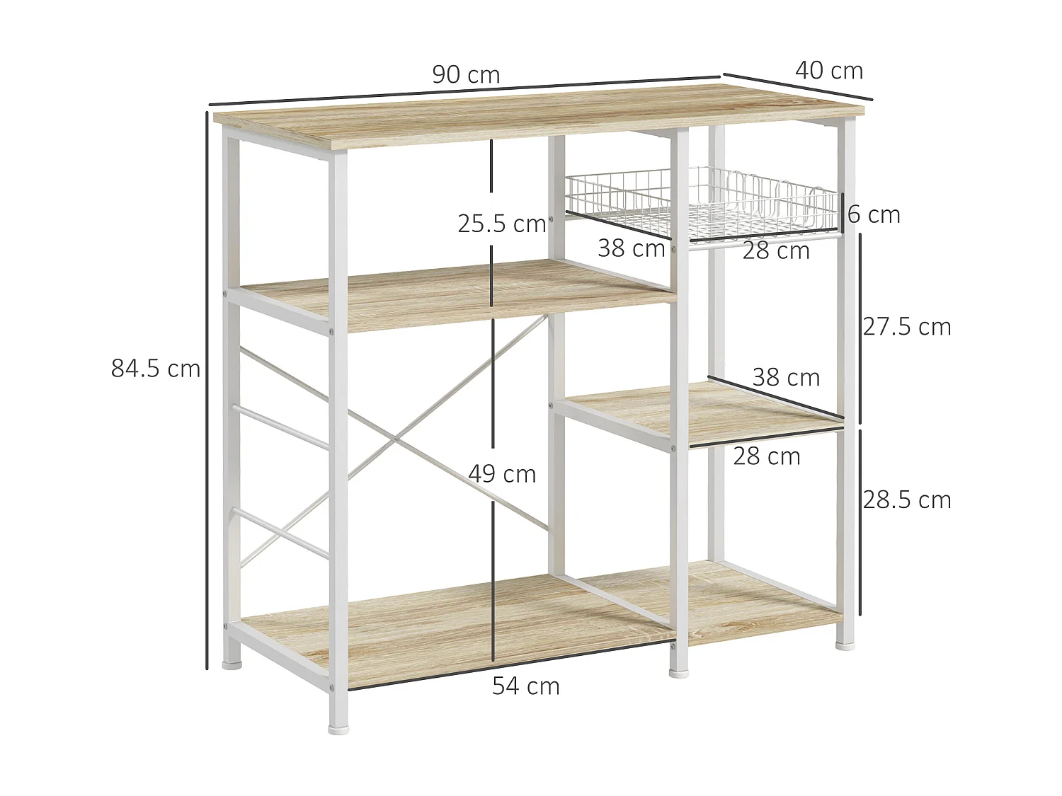 Mobile cucina moderno 4 ripiani con cestino in legno e acciaio