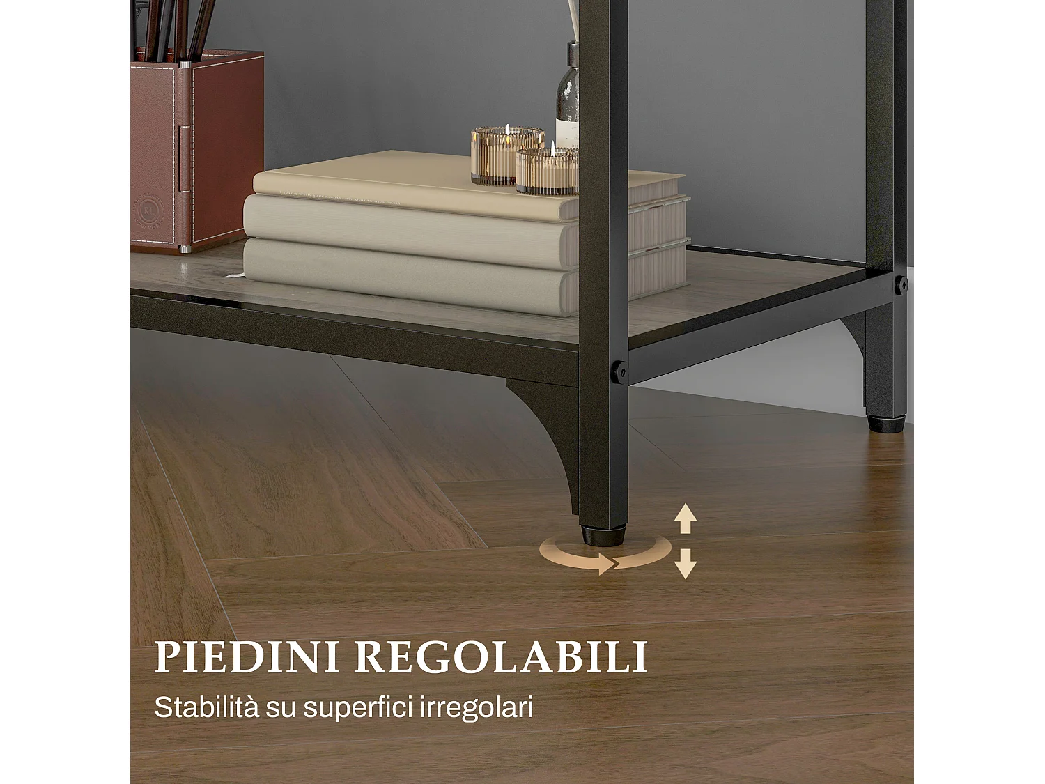 Scaffale libreria a 5 livelli in acciaio e truciolato nero grigio