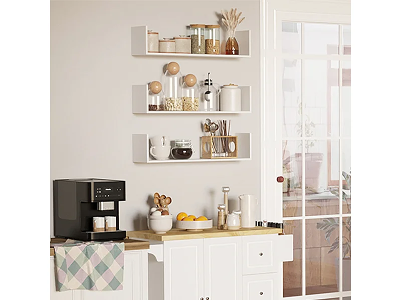 Set 3 mensole da parete portaoggetti in legno 80x18x18 cm bianco