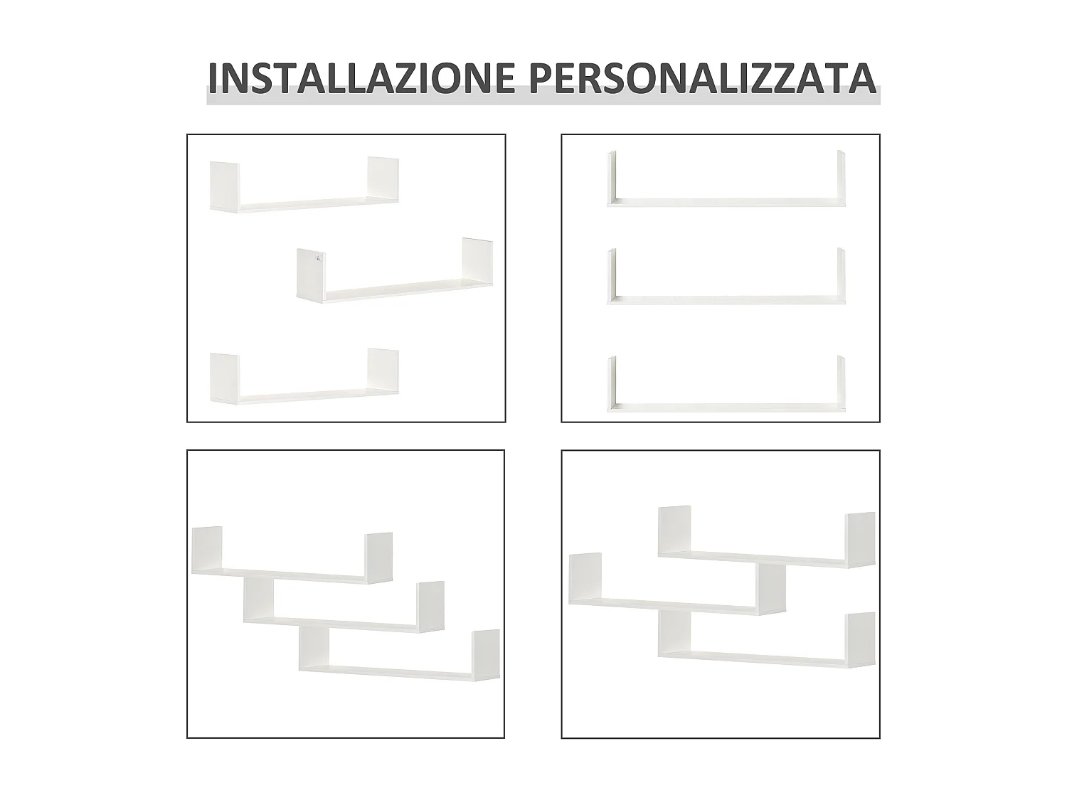 Set 3 mensole da parete portaoggetti in legno 80x18x18 cm bianco