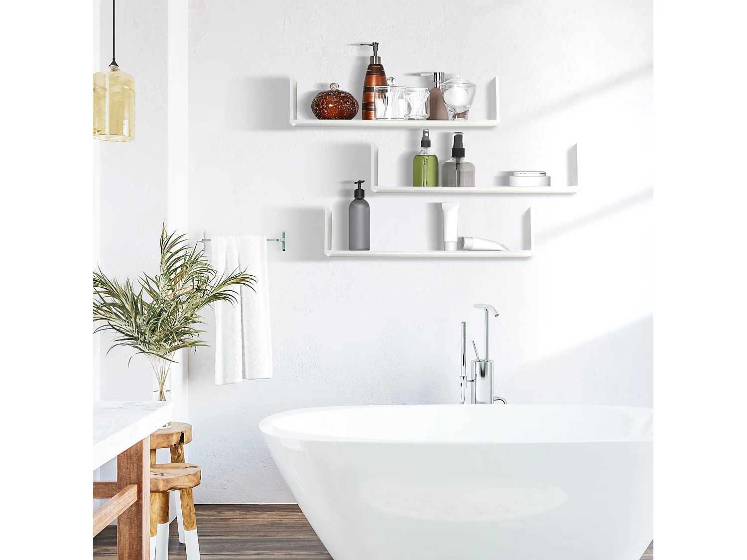 Set 3 mensole da parete portaoggetti in legno 80x18x18 cm bianco