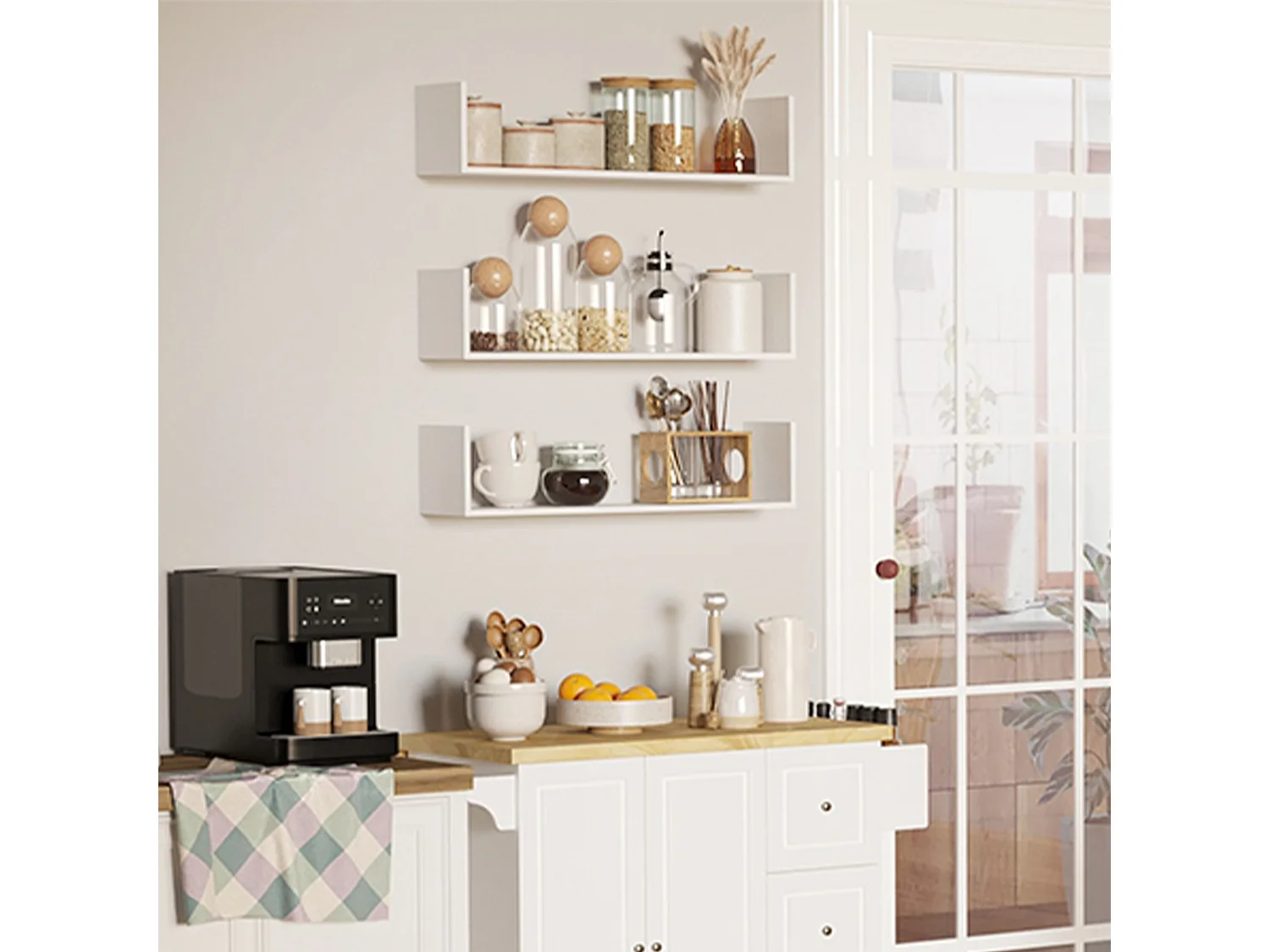 Set 3 mensole da parete portaoggetti in legno 80x18x18 cm bianco