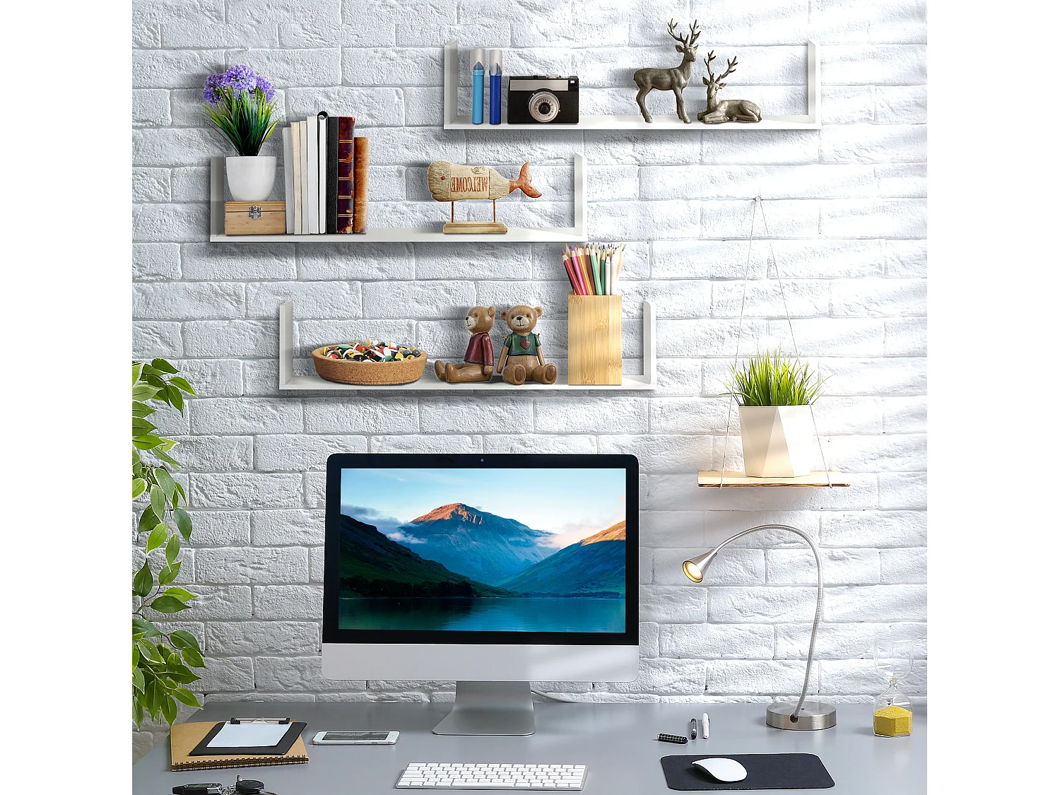 Set 3 mensole da parete portaoggetti in legno 80x18x18 cm bianco