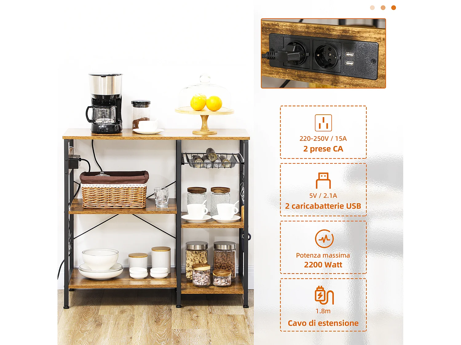 Mobile da cucina con presa e porta usb 90x40x83cm marrone