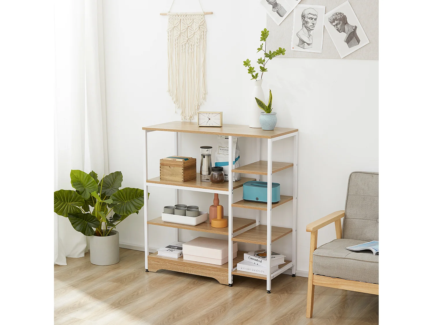 Scaffale da cucina mobiletto con 7 ripiani in metallo legno