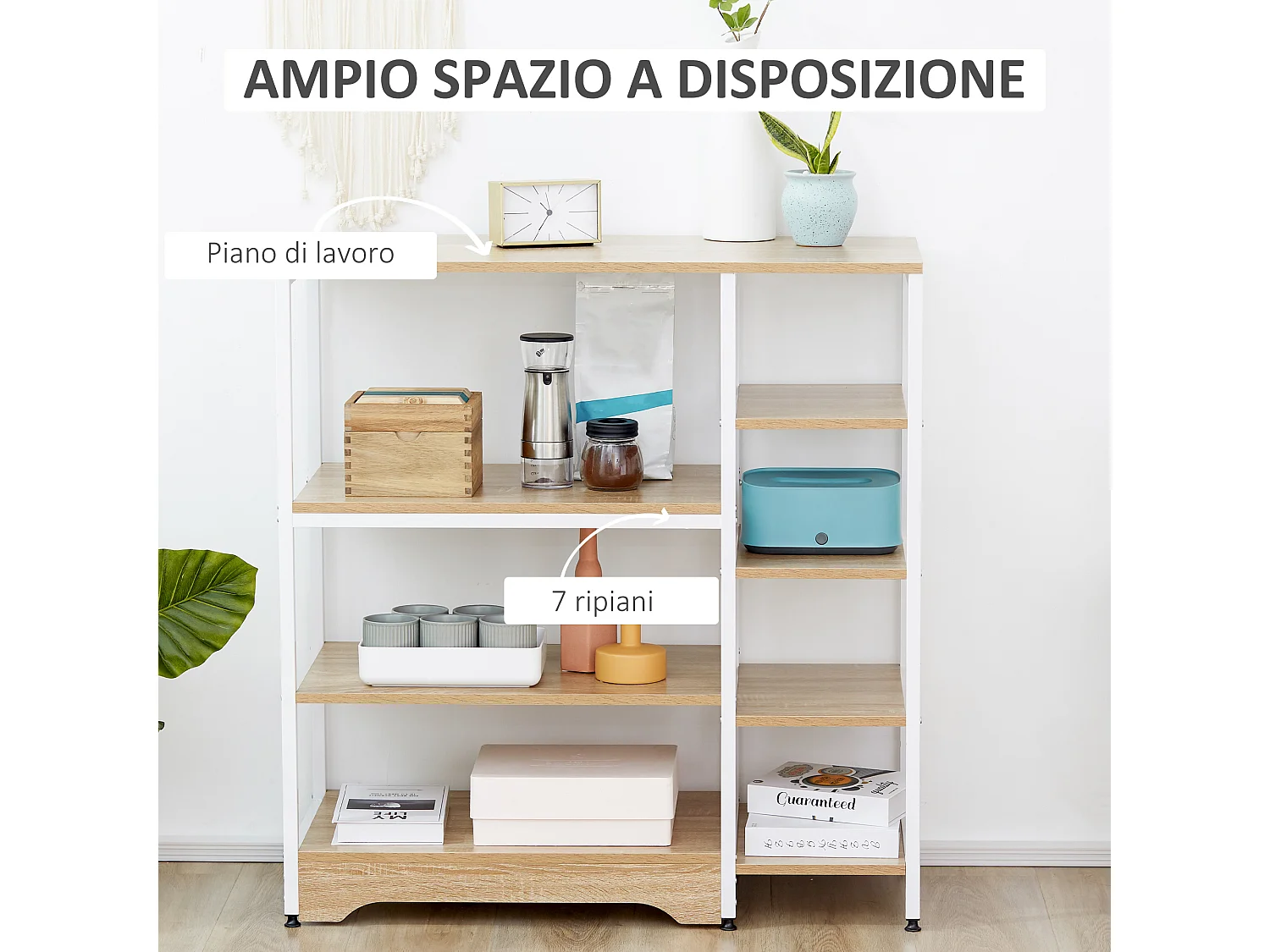 Scaffale da cucina mobiletto con 7 ripiani in metallo legno