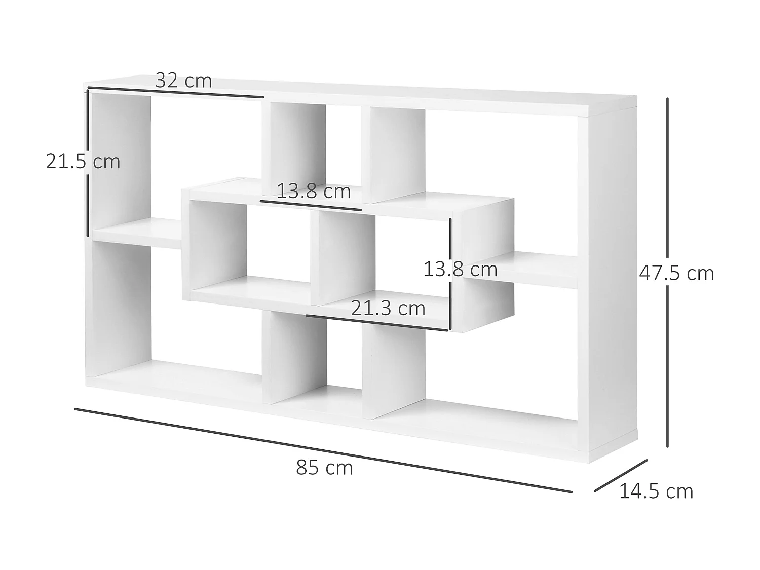 Pensile libreria da parete a 8 ripiani 85x14.5x47.5 cm bianco