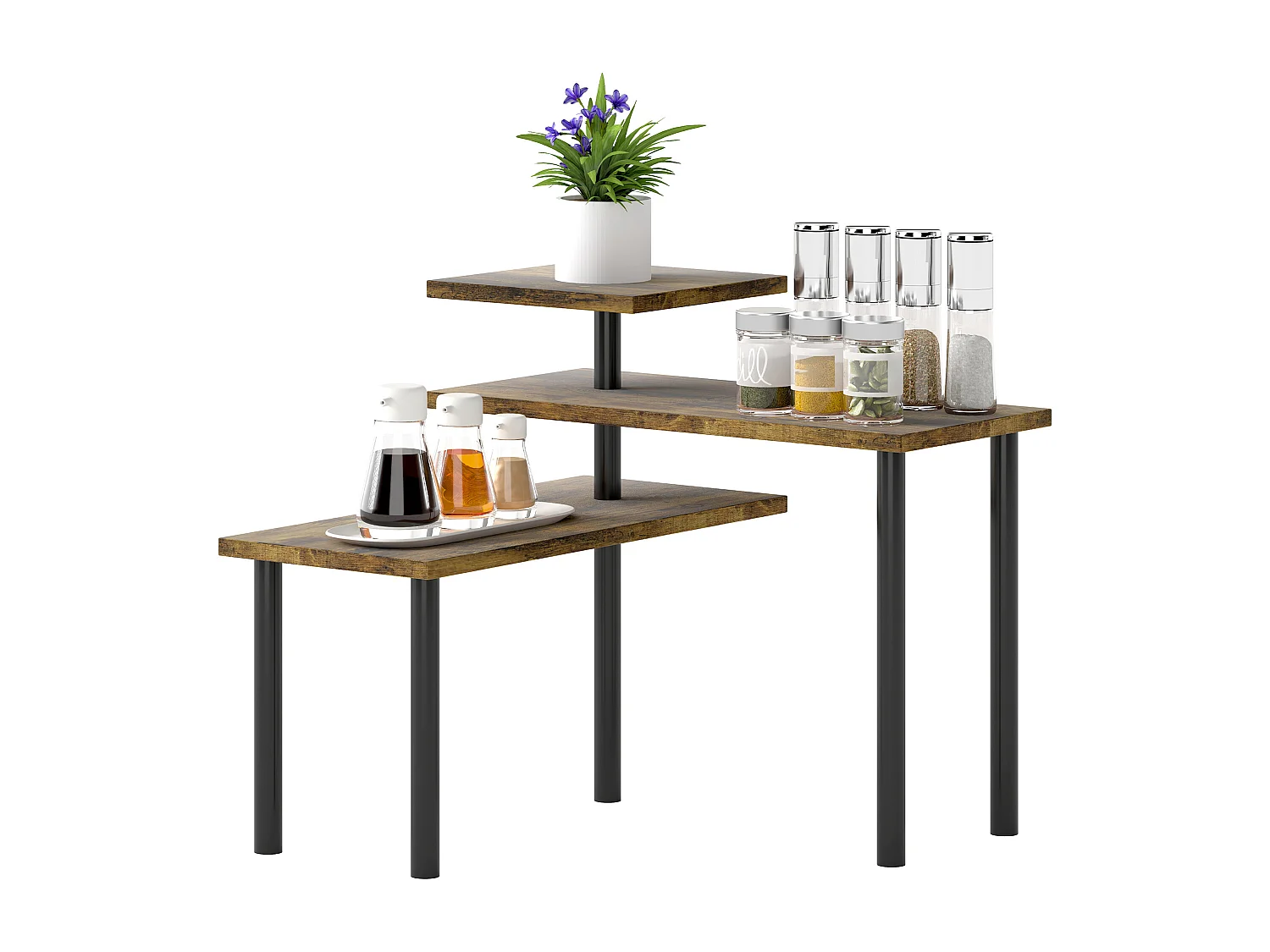 Scaffale cucina a 3 livelli girevoli marrone rustico