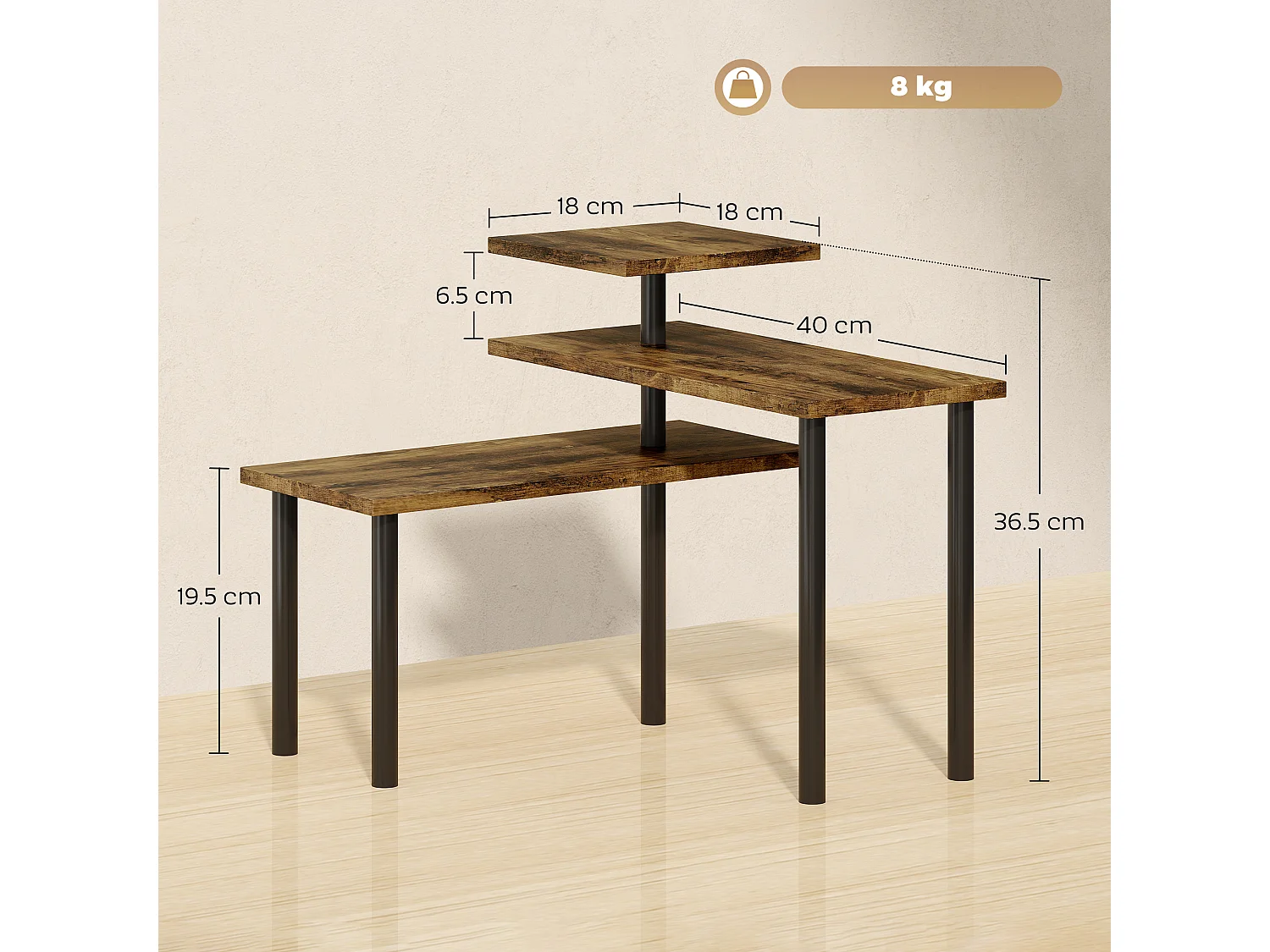 Scaffale cucina a 3 livelli girevoli marrone rustico