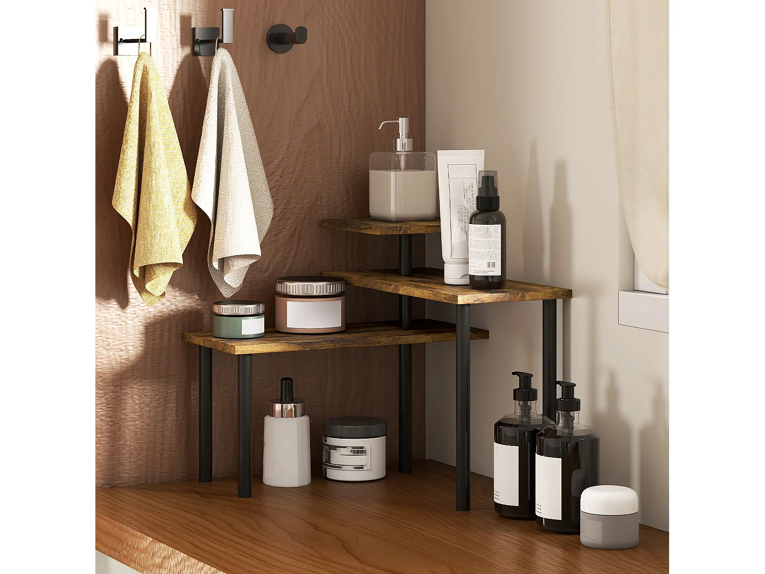 Scaffale cucina a 3 livelli girevoli marrone rustico