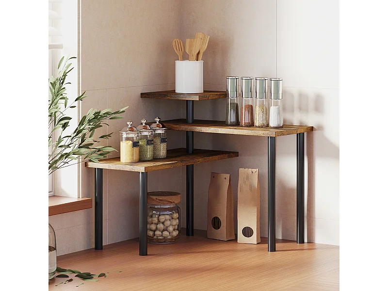 Scaffale cucina a 3 livelli girevoli marrone rustico