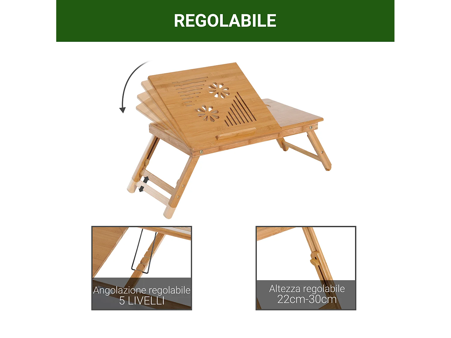 Tavolino da letto per pc portatile con sistema di raffreddamento