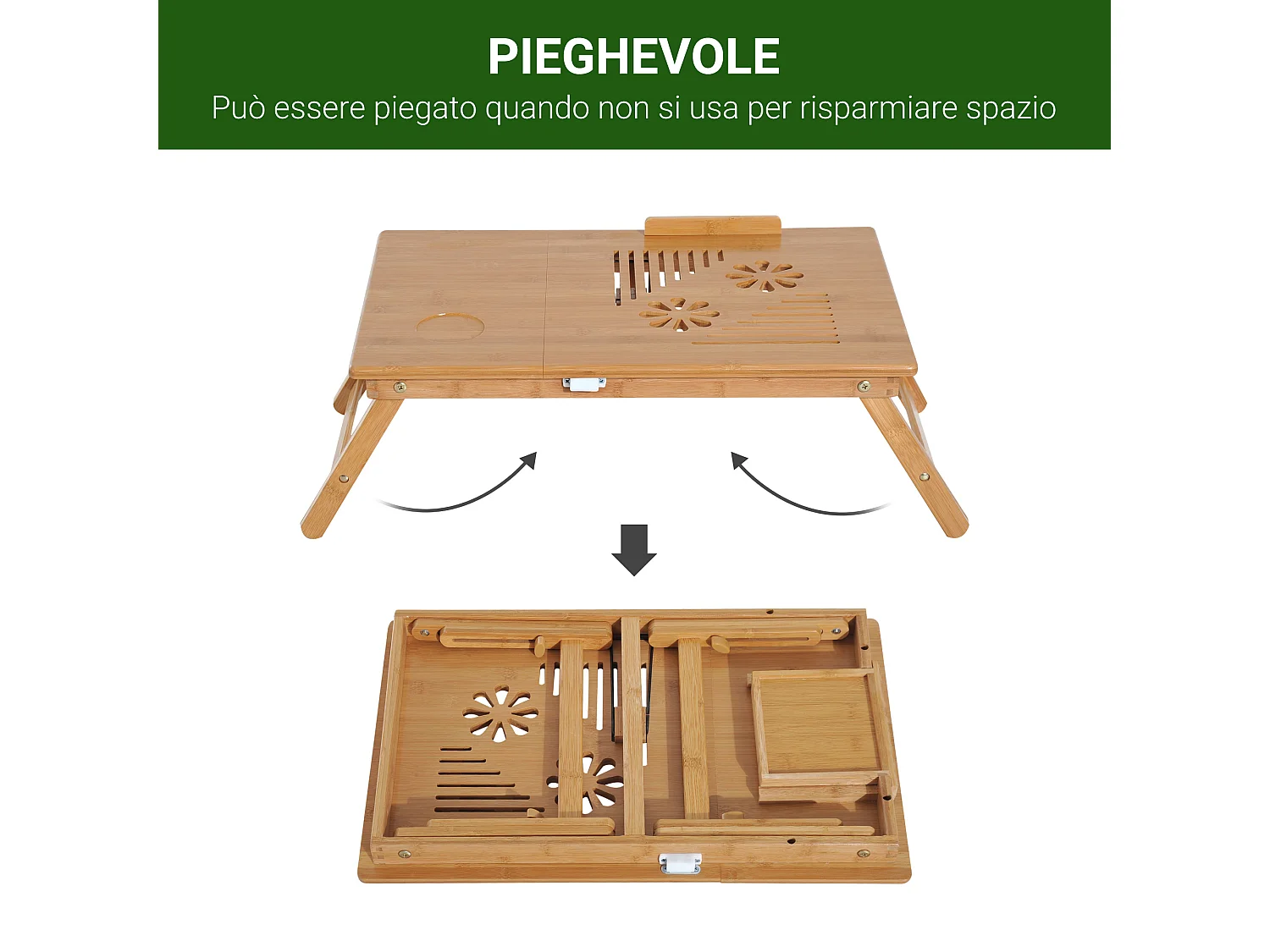 Tavolino da letto per pc portatile con sistema di raffreddamento