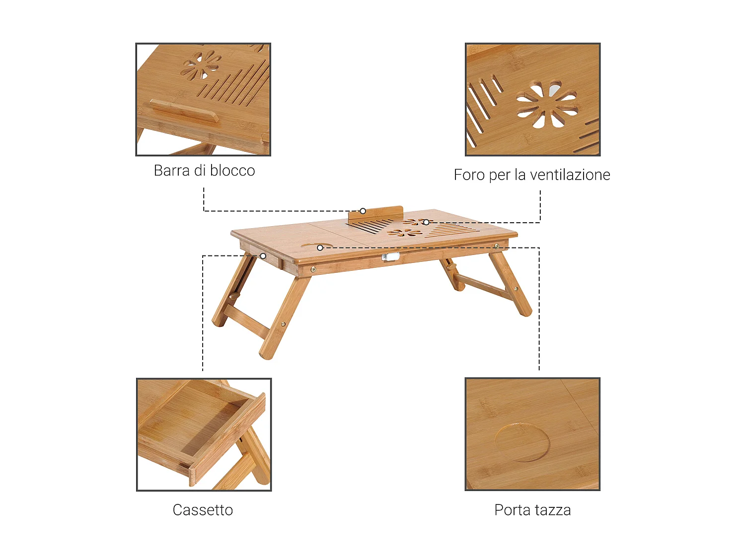 Tavolino da letto per pc portatile con sistema di raffreddamento