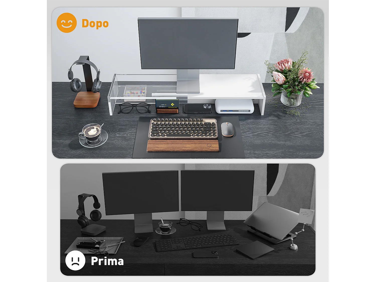 Supporto per monitor con 2 vani contenitore in legno bianco