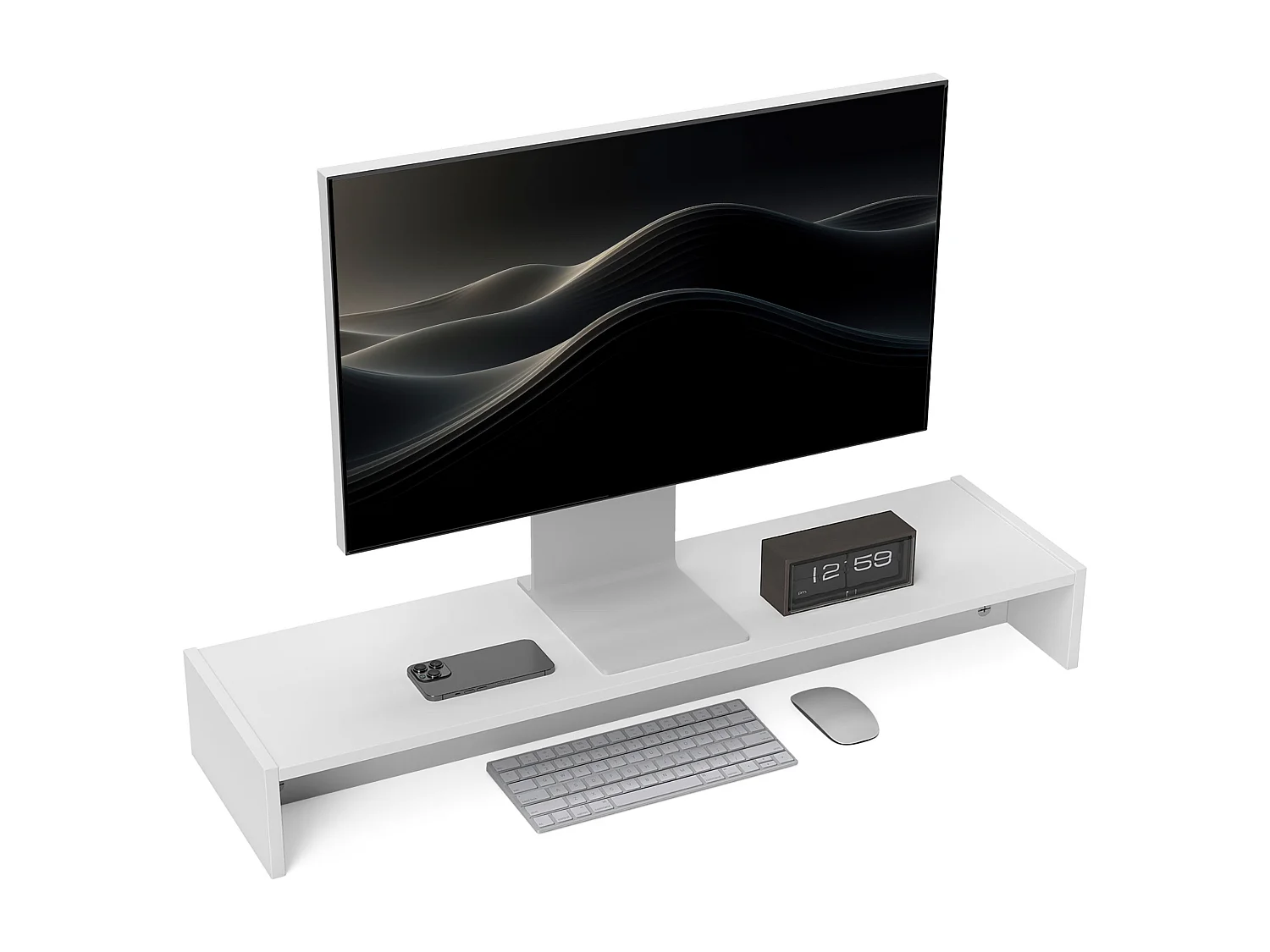 Supporto per monitor con 2 vani contenitore in legno bianco