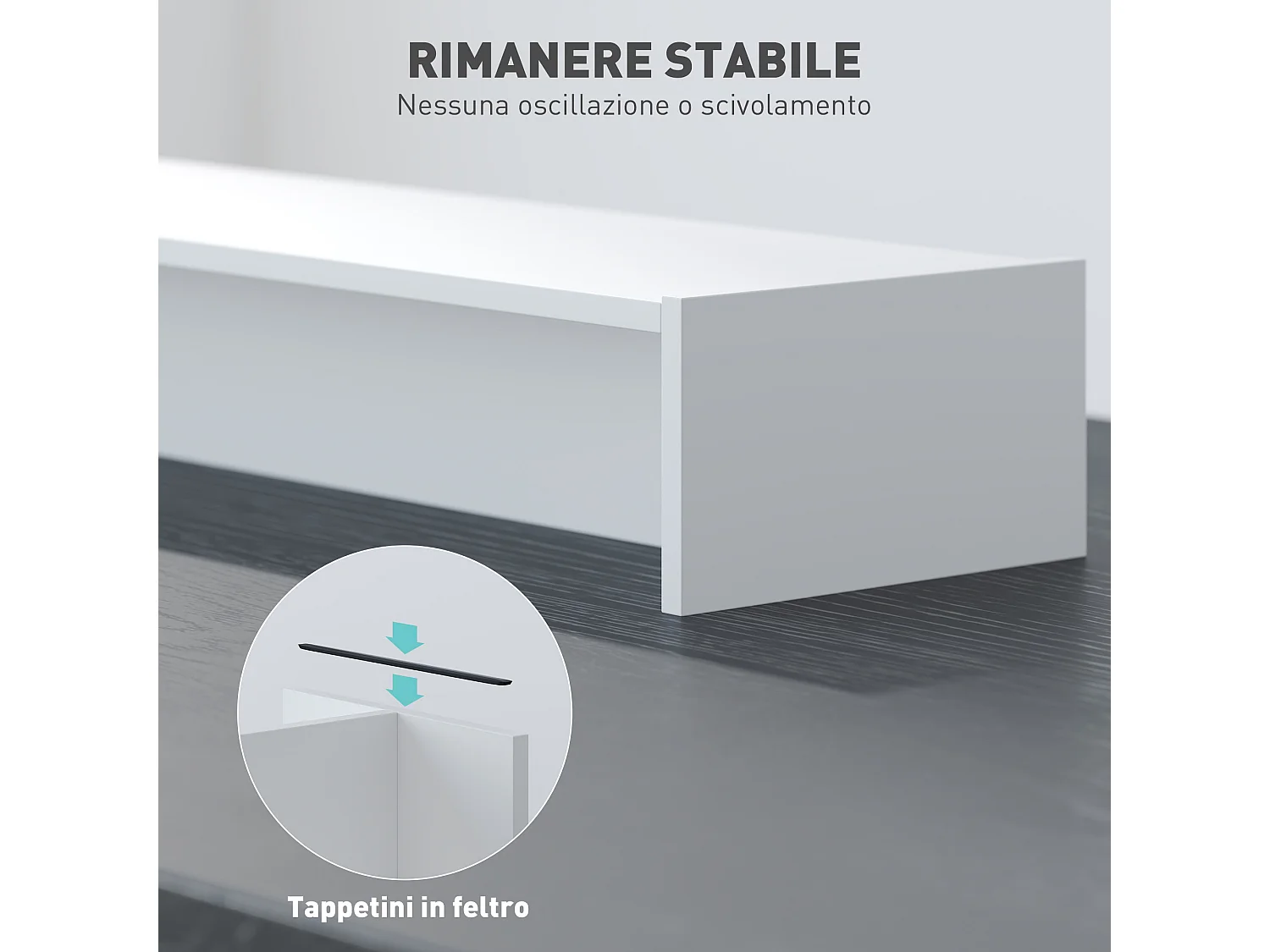 Supporto per monitor con 2 vani contenitore in legno bianco