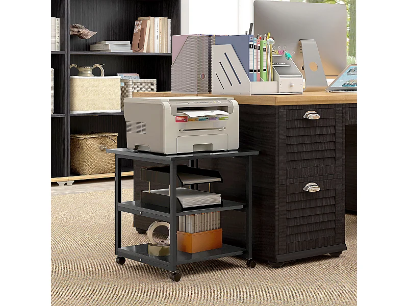 Carrello porta stampante a 3 ripiani con 4 ruote nero