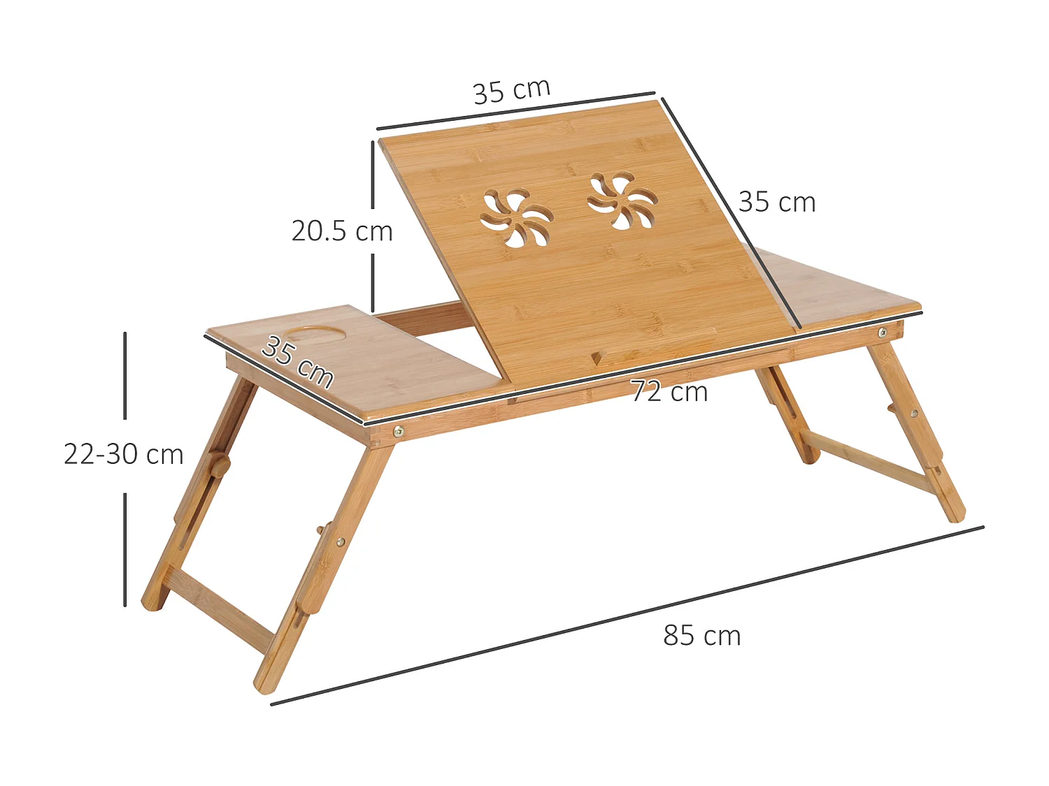Tavolino da letto per pc pieghevole e regolabile con cassetto in legno