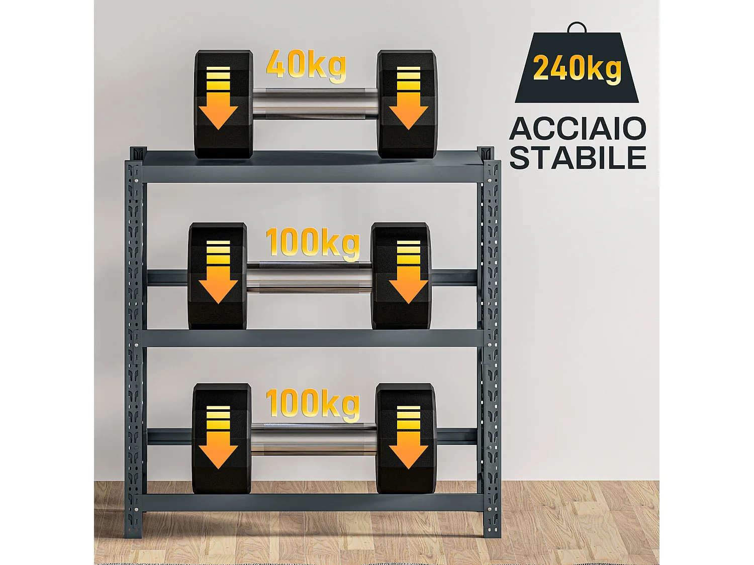 Scaffale per 6 casse di bevande a 3 livelli regolabili grigio